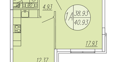 1-к. квартира, 40&nbsp;м²