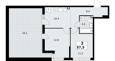 2-к. квартира, 57 м²