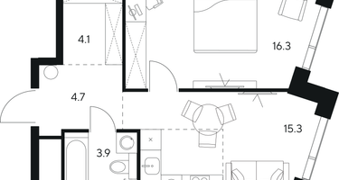 1-к. квартира, 44 м²
