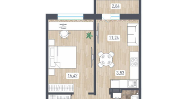 2-к. квартира, 43&nbsp;м²