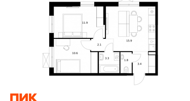 2-к. квартира, 49&nbsp;м²