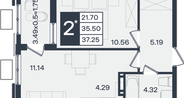 2-к. квартира, 37&nbsp;м²