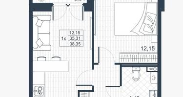 1-к. квартира, 35 м²