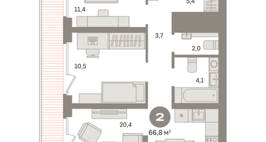 2-к. квартира, 67 м²