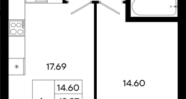 1-к. квартира, 43 м²