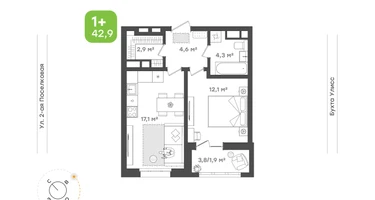 1-к. квартира, 42&nbsp;м²