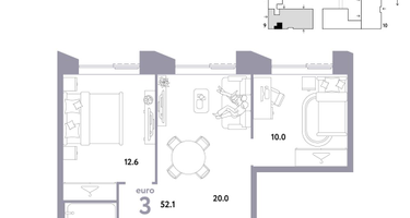 3-к. квартира, 52 м²