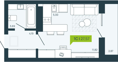 1-к. квартира, 27&nbsp;м²