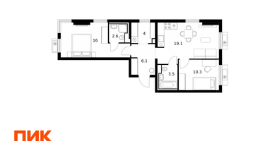 2-к. квартира, 61&nbsp;м²