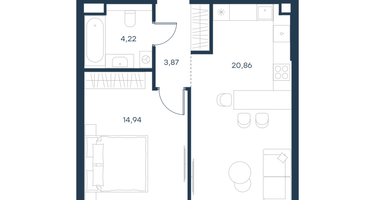 1-к. квартира, 43&nbsp;м²