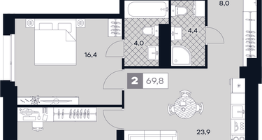 2-к. квартира, 69 м²