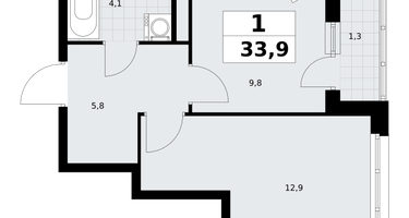 1-к. квартира, 33&nbsp;м²