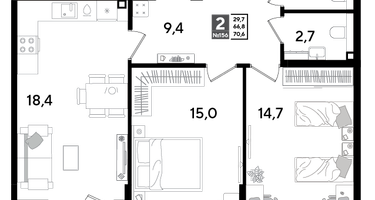 2-к. квартира, 69&nbsp;м²
