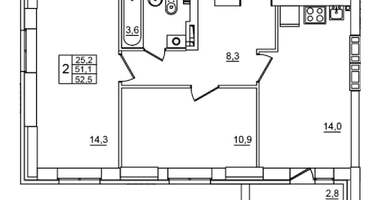 2-к. квартира, 52&nbsp;м²
