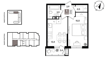 1-к. квартира, 41&nbsp;м²