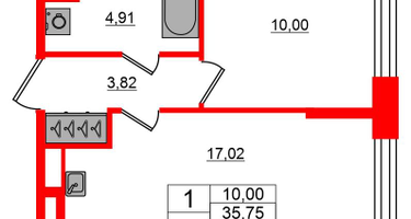 1-к. квартира, 35&nbsp;м²