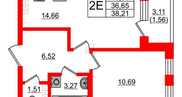 1-к. квартира, 37&nbsp;м²