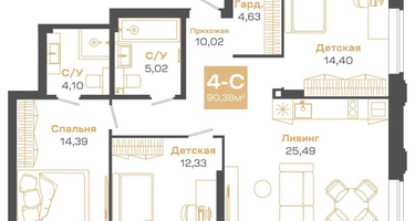4-к. квартира, 90 м²