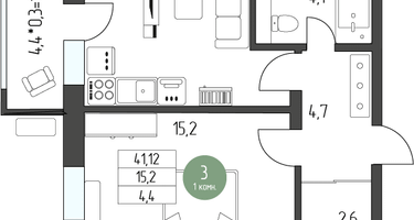 1-к. квартира, 41&nbsp;м²