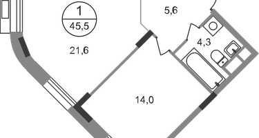 1-к. квартира, 45&nbsp;м²