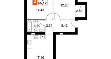 2-к. квартира, 65 м²