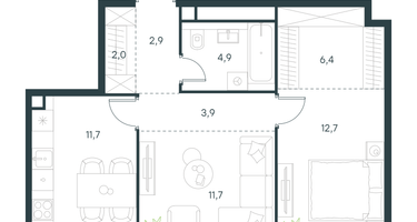 2-к. квартира, 56&nbsp;м²
