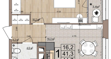 1-к. квартира, 44 м²