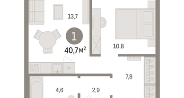 1-к. квартира, 40&nbsp;м²
