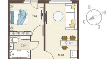 1-к. квартира, 34&nbsp;м²