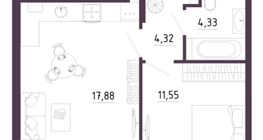 1-к. квартира, 41&nbsp;м²