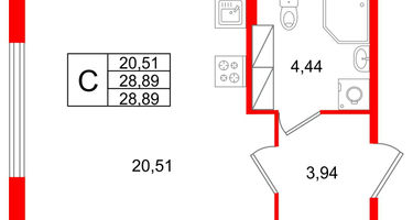 Студия, 28&nbsp;м²