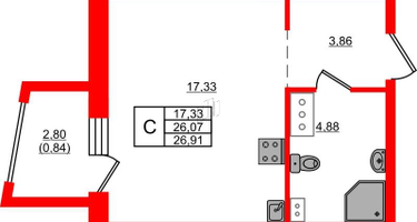 Студия, 26&nbsp;м²