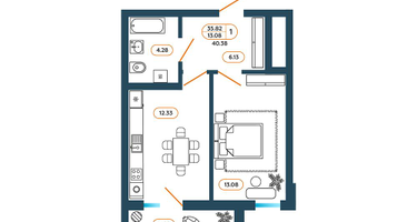 1-к. квартира, 40&nbsp;м²