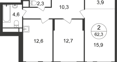 2-к. квартира, 62&nbsp;м²
