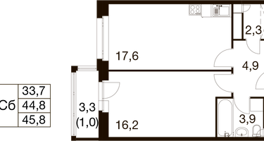 1-к. квартира, 44&nbsp;м²
