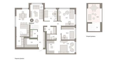4-к. квартира, 155 м²