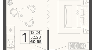1-к. квартира, 60&nbsp;м²