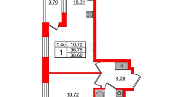 1-к. квартира, 36 м²