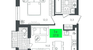 1-к. квартира, 37 м²
