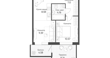 2-к. квартира, 43&nbsp;м²