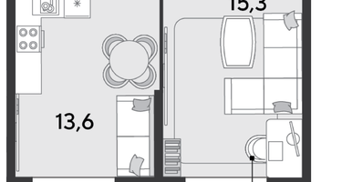 1-к. квартира, 40&nbsp;м²