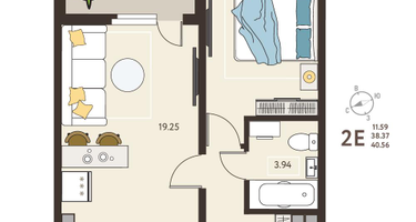 1-к. квартира, 40&nbsp;м²