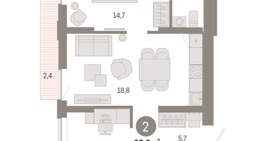 2-к. квартира, 62&nbsp;м²