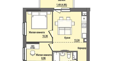 1-к. квартира, 47&nbsp;м²