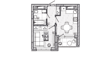 1-к. квартира, 28&nbsp;м²