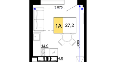 1-к. квартира, 27&nbsp;м²