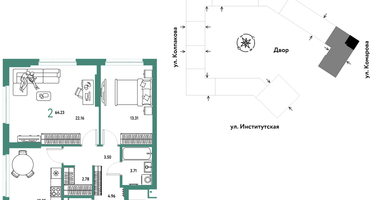 2-к. квартира, 64 м²