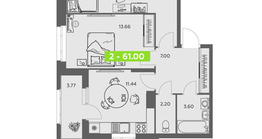 2-к. квартира, 61 м²