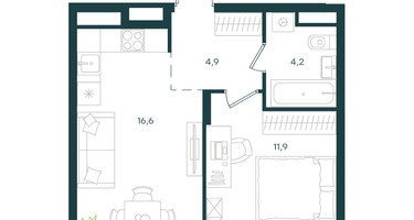1-к. квартира, 37&nbsp;м²