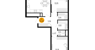 2-к. квартира, 74&nbsp;м²